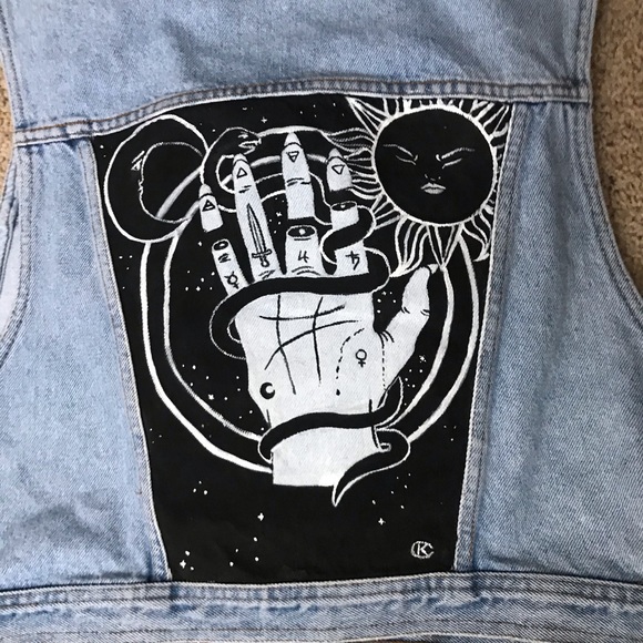 Custom Hand Painted Palmistry Denim Vest - Large - Picture 2 of 8